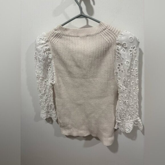 LIKE NEW- Rebecca Taylor Women's Eyelet Sleeve Sweater Ivory/White Size M - Picture 9 of 9